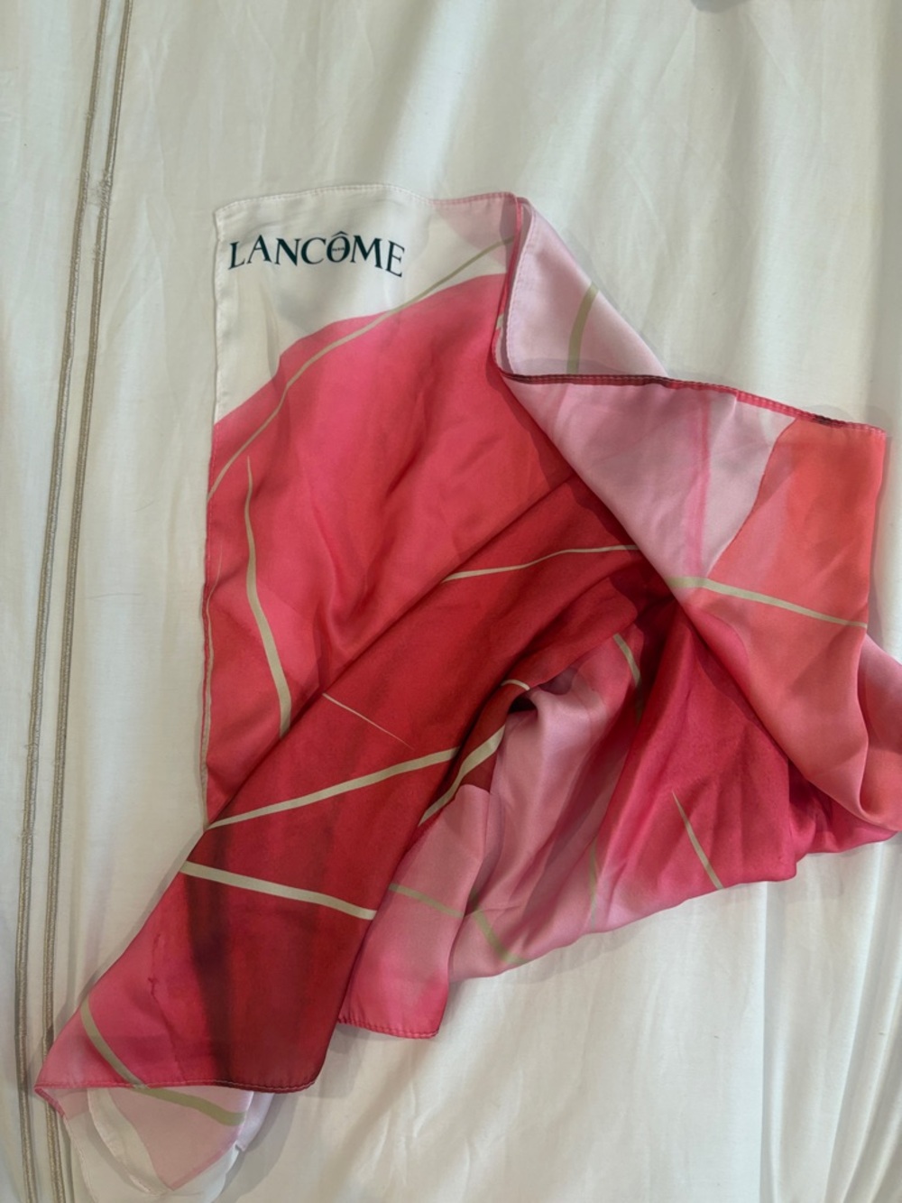 Lancôme Red and Pink Floral Silk Square Scarf
